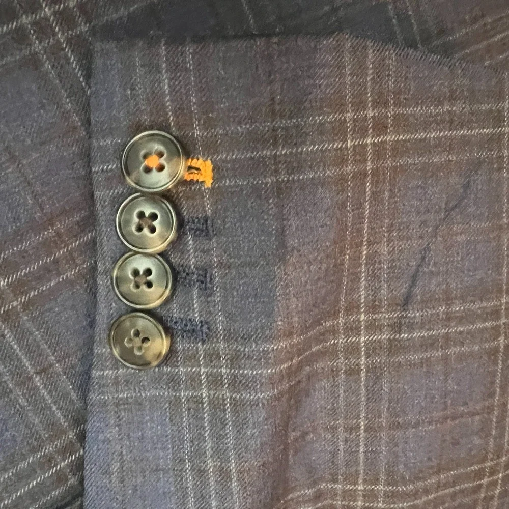 Jos. A. Bank 42L 100% Wool Navy Glen Plaid Suit Double Pleated Cuffed Pants